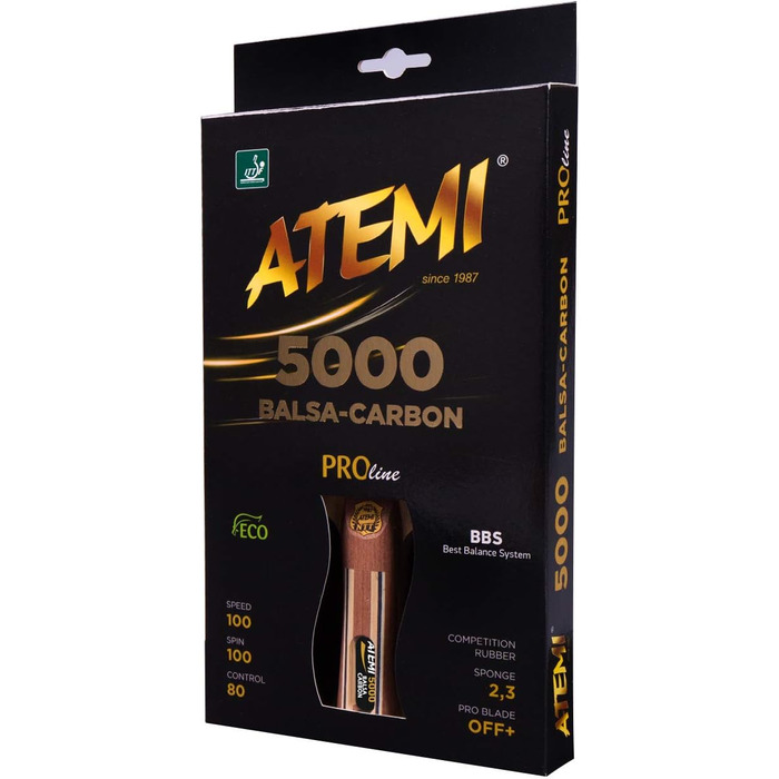 Набір ракетки для настільного тенісу Atemi 5000 | Карбон-Балза-Дерево | Професійна ракетка для максимальної швидкості, обертання та контролю | Клас змагань | 7 шарів | Оновлені ручки, кольори та упаковка