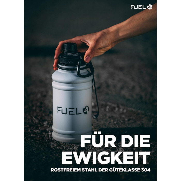 Fuel24 потужна пляшка для води з нержавіючої сталі 1,3 л та 2,2 л, герметична та BPA-free, спортивна фляга для фітнесу, спортивний металевий глечик для дорослих, 1,3 л, сіра