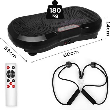 Вібраційна платформа TLGREEN з ультратихим мотором, 120 рівнів + 10 програм тренувань, з пультом дистанційного керування, тренувальні стрічки, для тренувань всього тіла, спалювання жиру, XL (68x38x14 см), чорна