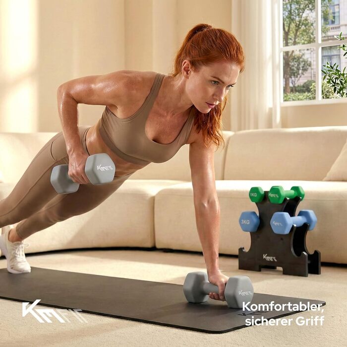 Набір неопренових гантелей KM-Fit 18 кг зі стійкою, чавунні куржгантелі 1–5 кг для фітнесу та силових тренувань вдома
