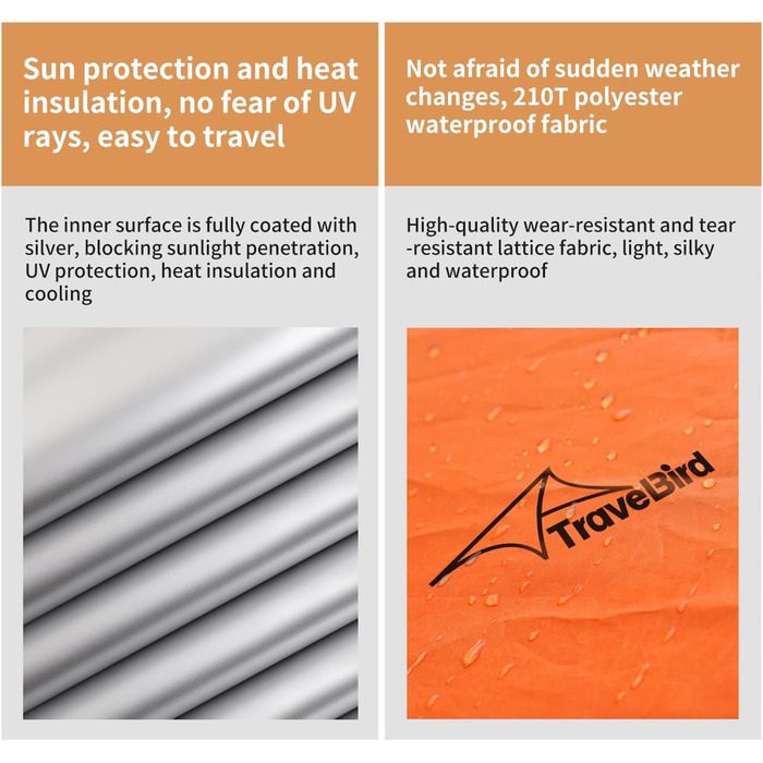 Гамак-намет Travel Bird з москітною сіткою та сонцезахистом, 290x140 см, великий простір, багатофункціональний, легкий, з ременями для кріплення до дерева, підходить для кемпінгу та відпочинку на природі (зелений/помаранчевий)