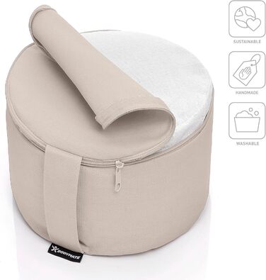 Подушка для йоги та медитації BODYMATE кругла бежева, 31 см, висота 20 см. Наповнювач - лушпина гречки, чохол з бавовни. Сідальний килимок.