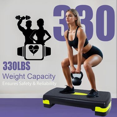 Степпер для фітнесу та аеробіки Steppbrett, регульована висота, 2 сходинки (10/15 см), для дому та офісу, 68 x 28 x 15 см, PP-1