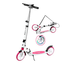 Дитячий ролер Tretroller з LED-підсвіткою, складний, регульована висота, гальма та дзвінок. Підходить для дітей 8-10 років, до 100 кг. Білий колір