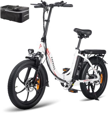 Електровелосипед Fafrees F20 складаний 20 дюймів, 250W, 36V 16Ah, фетбайк для жінок і чоловіків, білий, до 150 кг, міський та гірський, акумулятор, швидкість 25 км/год
