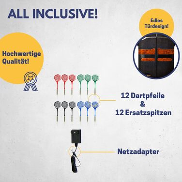Електронна дартс-мішень Best Sporting Oxford Evolution з LED-дисплеєм, 12 дротиками, запасними наконечниками та шафкою під горіхове дерево