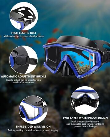 Маска для плавання та снорклінгу AQUA A DIVE SPORTS, антизапітніваюча, для дорослих, синя