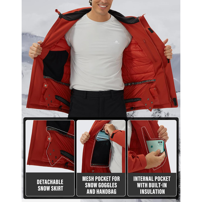 Чоловіча лижна куртка водонепроникна тепла дихаюча для сноуборду та зими з капюшоном Outdoor