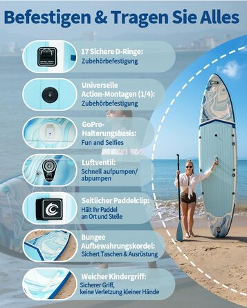 SUP дошка COOLCAA 355 см надувна з аксесуарами та сумкою для дорослих, вантажопідйомність 222 кг (Ocean Stream)
