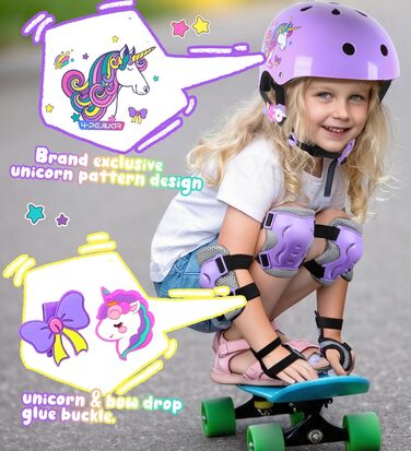 Дитячий шолом Einhorn для дівчаток з наколінниками. Захист для роликів, скейта, велосипеда. Розмір S (3-6 років).