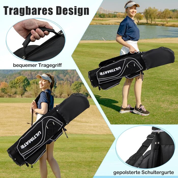 GYMAX Комплект жіночих гольф-клунів, 9-ти частинний: 3 дерева (#1,3,4), 5 залізо (#6,7,8,9,PW) та 1 паттер, з сумкою-стійкою та дощовим захистом (Чорний)