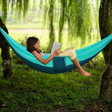 Гамак для кемпінгу на 2 особи, 270x140 см, Bragbare, 300 кг, з сумкою, для саду, балкону, відпочинку, Pfauenblau/Pfauengrün