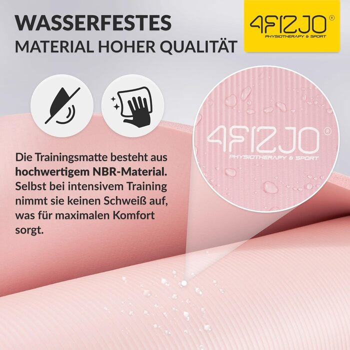 Фітнес-мат 4FIZJO 180x60 см, рожевий, 1 см - для йоги, пілатесу, спорту, тренувань (NBR піна, нековзний, з ременем)
