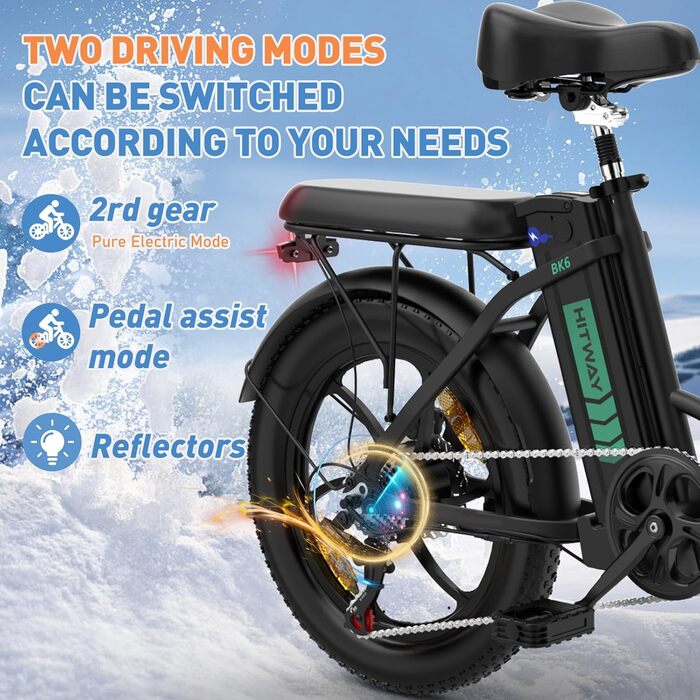 Електровелосипед HITWAY 20 дюймів Fat Tire, складаний, 250W, 36V, 12Ah, запас ходу 35–90 км