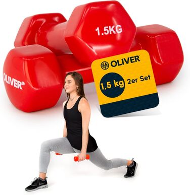 Гантелі вінілові Oliver, набір 2 шт по 1,5 кг, різна вага