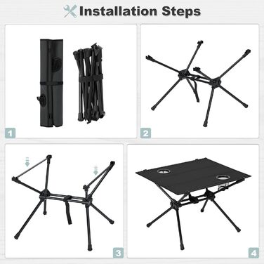 Стіл для кемпінгу WOLTU: легкий, складаний, з підстаканниками, для пікніків, подорожей та відпочинку на природі (чорний)