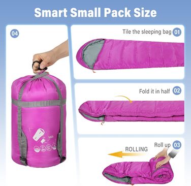 Сплячий мішок для дітей REDCAMP 175x65 см, рожевий. Теплий, зручний, регульований, для кемпінгу та відпочинку на природі. 3-сезонний