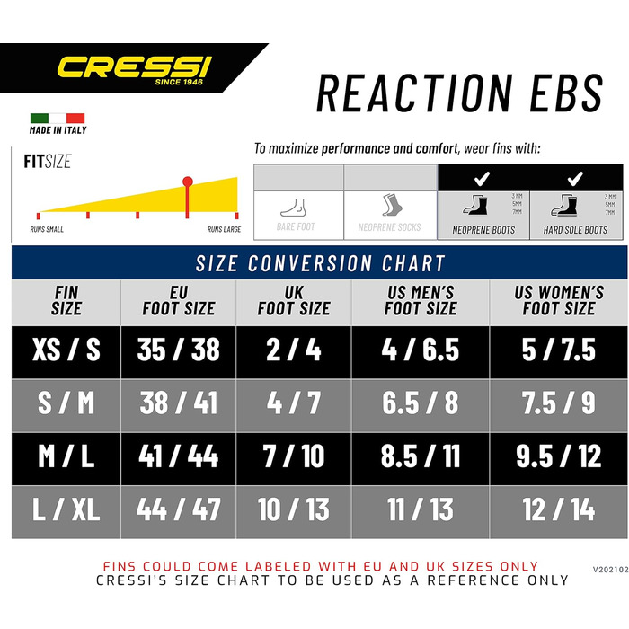 Ласти для дайвінгу Cressi Reaction EBS, високопродуктивні, з ремінцем EBS, розмір M/L (42/45), чорні/сріблясті