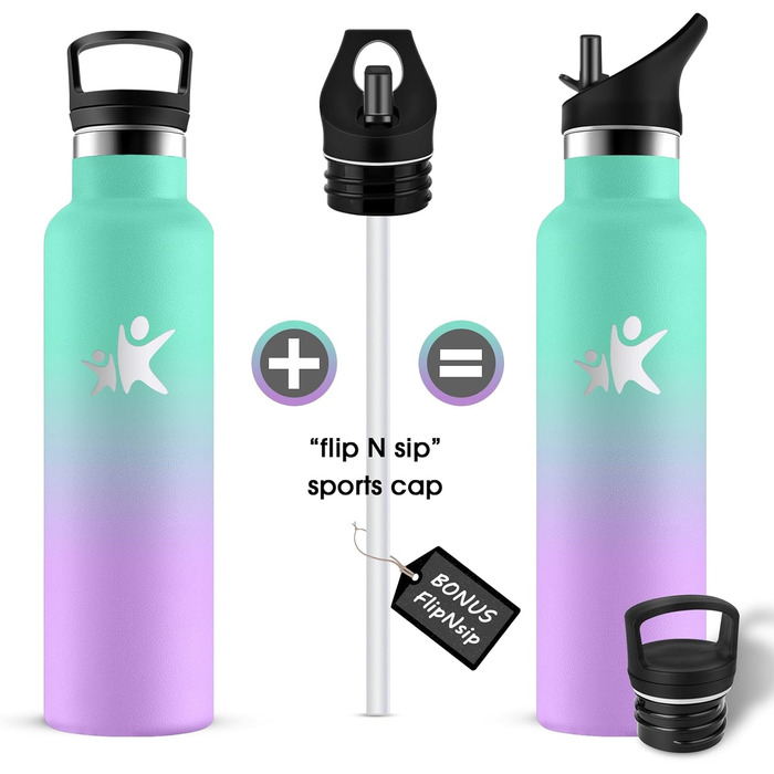 Термос-пляшка KollyKolla 750 мл, для води та газованих напоїв, з трубочкою, без BPA, з подвійними стінками, ізольована, для школи, подорожей, кемпінгу, блакитний + темно-синій