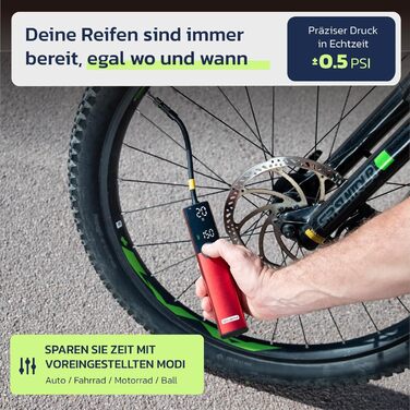 Електрична велосипедна помпа Woowind BP188 з акумулятором, 120-150 PSI, компресор для авто, мотоцикла та велосипеда, сумісна з усіма клапанами