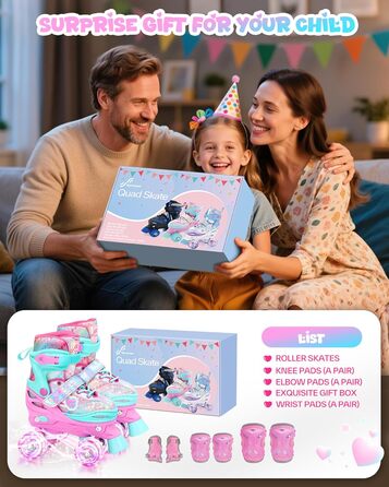 Дитячі ролики Sportneer з захистом, 8 світлових коліс, регульовані, для дівчаток, XS (26-29 EU), для дому та вулиці