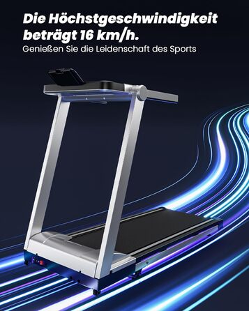 Складне бігове доріжки для дому Klappbar 16 km/h, Walking Pad Foldable з нахилом 6%, бігове доріжки 158 KG велика площа бігу 112 * 42cm, бігове доріжки тихе для дому та офісу (Срібно-Чорний)