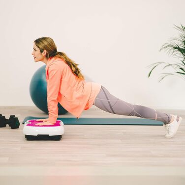 Вібраційна платформа для фітнесу з еластичними гумками та Bluetooth. Тренажер для дому, схуднення, оскарження. Рожево-білий (Чорно-червоний)