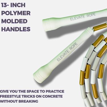 Стрибкове канат Elevate Rope Professionelles Perlen - 3м, регульований, якісні намистини, поліестер - для фрістайлу, кардіо, трюків, для всіх рівнів, внутрішнє/зовнішнє використання, білий/блакитний/золотий