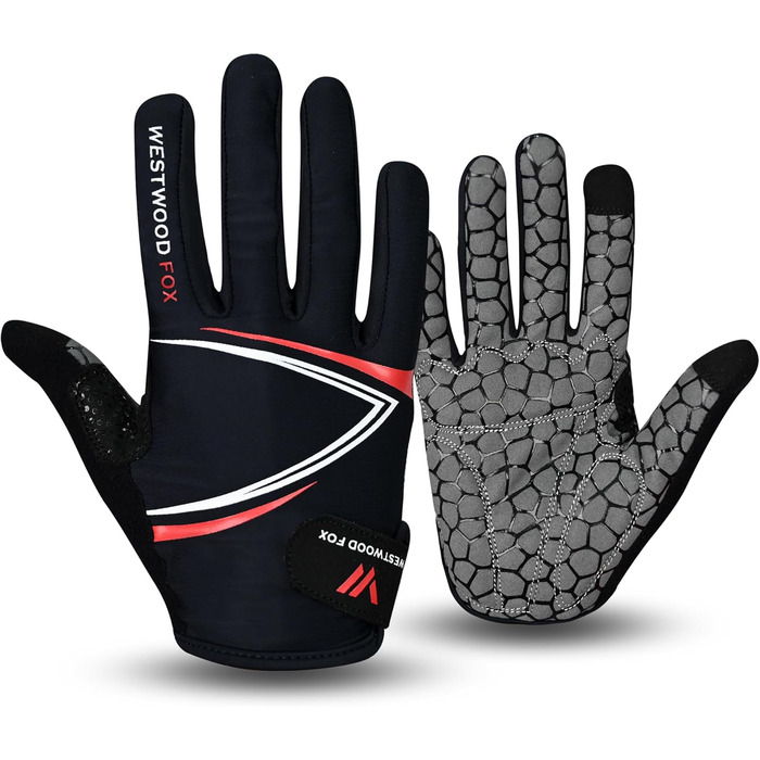 Велосипедні рукавички Westwood Fox Vofinger з антиковзаючою поверхнею та підтримкою сенсорного екрану, амортизуючі рукавички для гірського велосипеда, шосе, перегонів, велоспорту та спорту для чоловіків та жінок (M, червоні)