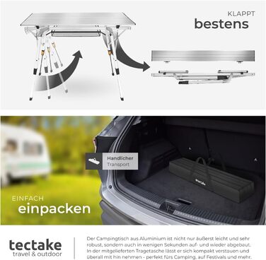 Складаний туристичний стіл Tectake® 90 x 52 см, алюміній, сірий (сільвер)