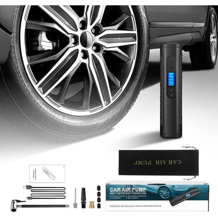 Електричний насос для велосипеда NWOUIIAY 6000 mAh з цифровим дисплеєм, 150 PSI, USB зарядка, для велосипедів, авто, мото, м'ячів. Чорний