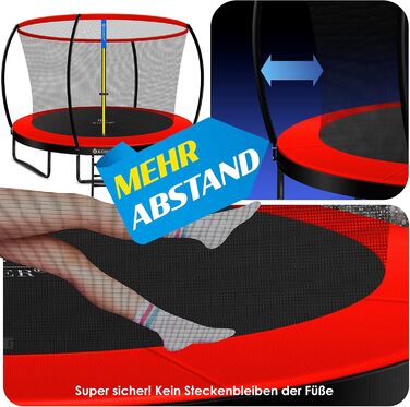 Трамплін KESSER® Ø 244/305/366/427 см | Сертифікований TÜV Rheinland | Для дітей, до 150 кг | Комплект з сіткою безпеки (366 см, Червоний/Чорний)