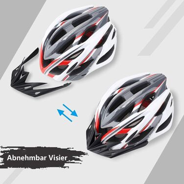 Велосипедний шолом Shinmax з візором і світлом для дорослих, чоловічий та жіночий, знімний, для MTB, шосейного та гірського велосипеда, унісекс, 57-62 см, сірий/білий/червоний