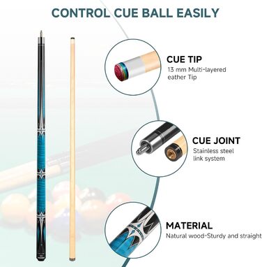 Більярдний кий HomeSeason Billardqueue-Stick, 144,8 см, професійний, з низькою відволікаючою лінією, HS06-C