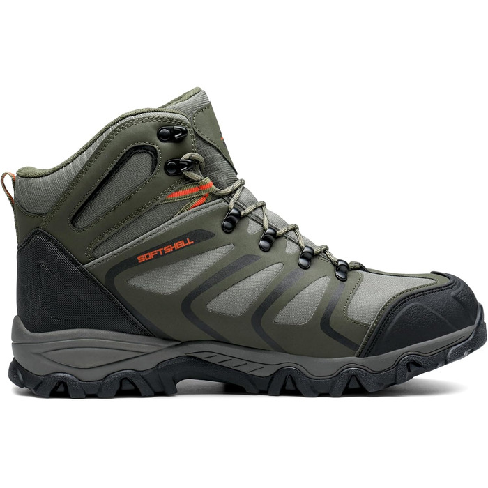 Чоловічі туристичні черевики NORTIV 8 для хайкінгу та трекінгу, водонепроникні, Mid, для скелелазіння, 43 EU, широкі, армійного кольору, чорні, помаранчеві