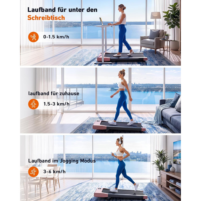 Бігова доріжка DeerRun Walking Pad з нахилом 6% для дому та офісу, компактний тренажер під стіл з LED-дисплеєм, керуванням через додаток та пультом, макс. навантаження 136 кг (Персиковий рожевий)