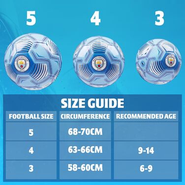М'яч для футболу Manchester City FC, ліцензійний, розмір 3, 4 або 5 - подарунок для фанатів, блакитний