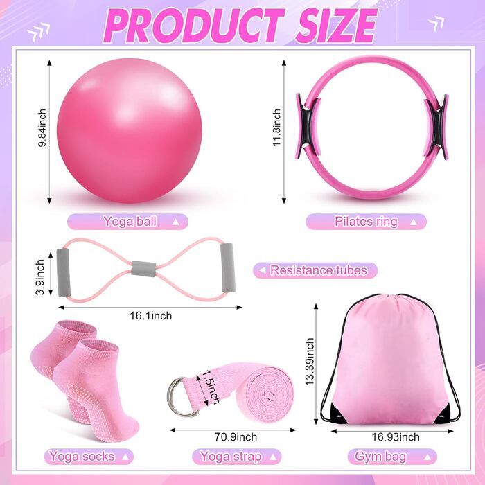 Pilates Ring Set 22 шт. для жінок: еспандери, м'ячі для йоги, ремінь, шкарпетки, браслети, сумка для тренувань Poen