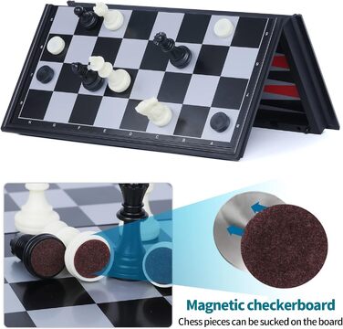 Шаховий набір 3-в-1 магнітний FISHOAKY: шахи, шашки, нарди. Компактний дорожній набір 31x31 см для дітей та дорослих. Ідеальний подарунок на Новий Рік та Різдво.