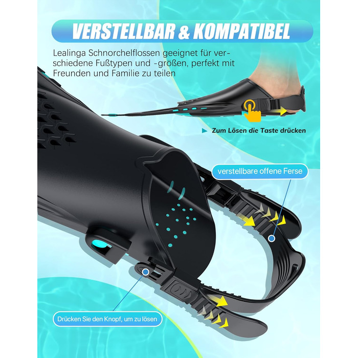 Ласти для плавання Schnorchelflossen регульовані, дорослі, компактні (S/M, темно-зелені) для дайвінгу, снорклінгу та тренувань з сіткою