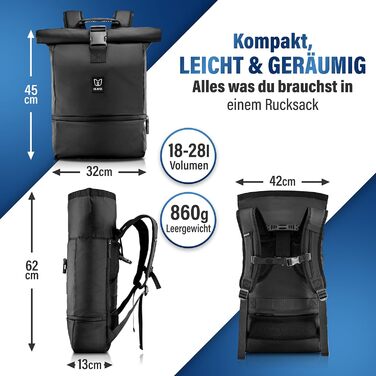 Рюкзак HEAVER Rolltop з відділенням для ноутбука, водонепроникний, універсальний для жінок та чоловіків, міський рюкзак для навчання та повсякденного використання, великий об'єм