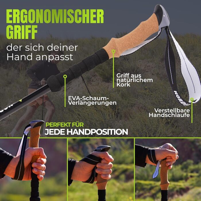 Телескопічні трекінгові палиці з алюмінію для скандинавської ходьби та гірських походів, ультралегкі, регульовані (для чоловіків та жінок) з аксесуарами та сумкою