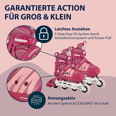 Інлайнери для дітей та підлітків Hudora Comfort Strong Berry, 29-34, регульовані, дихаючі