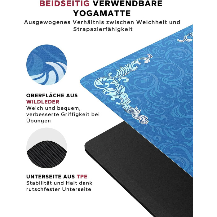 Йога мат HAPBEAR XXL: широка, спортивна, фітнес-мат з антиковзаючим покриттям 198x137 см / 183x116 см / 6 мм, надзвичайно міцна, для пілатесу, тренажерного залу, дому, тренувань, зелена