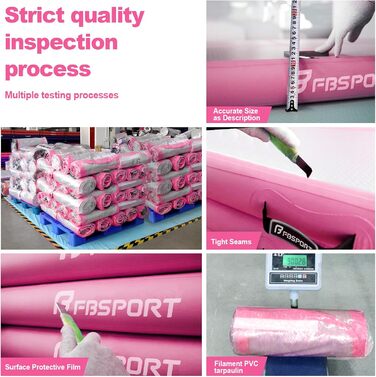 FBSPORT Airtrack Matte - килимок для гімнастики та йоги, 300x100x10 см, рожевий