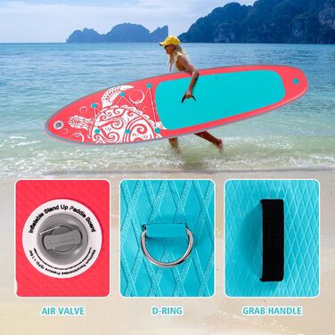 Надувний SUP Борд FEATH-R-LITE для дорослих: стабільний дизайн, комплект аксесуарів (весло, насос, сумка), рожевий колір