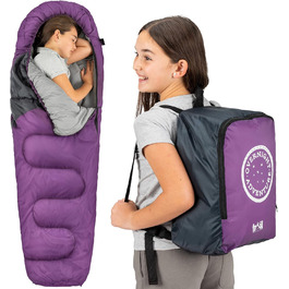Дитячий спальний мішок Trail Mumienschlafsack 3 сезони для кемпінгу – 300gsm – для хлопчиків та дівчаток – з легким рюкзаком (фіолетовий)