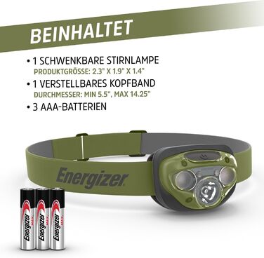 Ліхтар на лоб Energizer LED, супер яскравий налобний ліхтар для кемпінгу, відпочинку на природі та походів, батарея в комплекті, колір: іржаво-червоний (Forest Green: Нова модель)