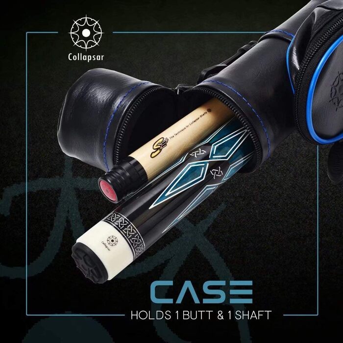 Професійний більярдний кий Collapsar CXL з кейсом, низький перехідник, 13 мм, чорна вершинка, 147.3 см, 2-частинний, 540-595 г, 21 ounce