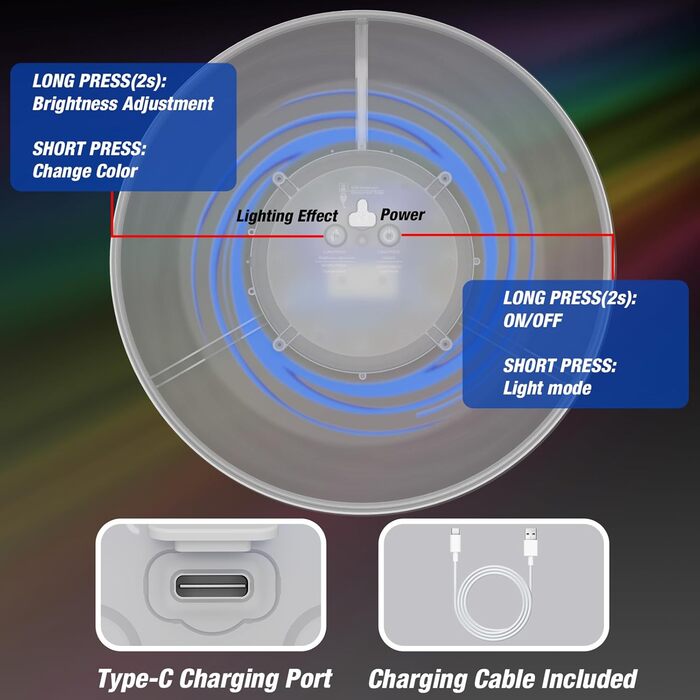 Літаючий кільце HYES 2 шт. з LED підсвіткою для дітей, 45 світлодіодів, 14 режимів, акумуляторне, 25.5 см + 20 см, біле